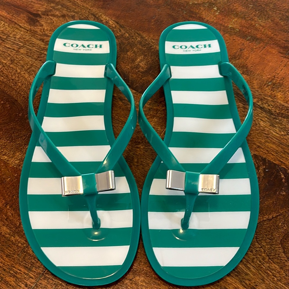 Coach Striped Landon Flip Flop With Bow
